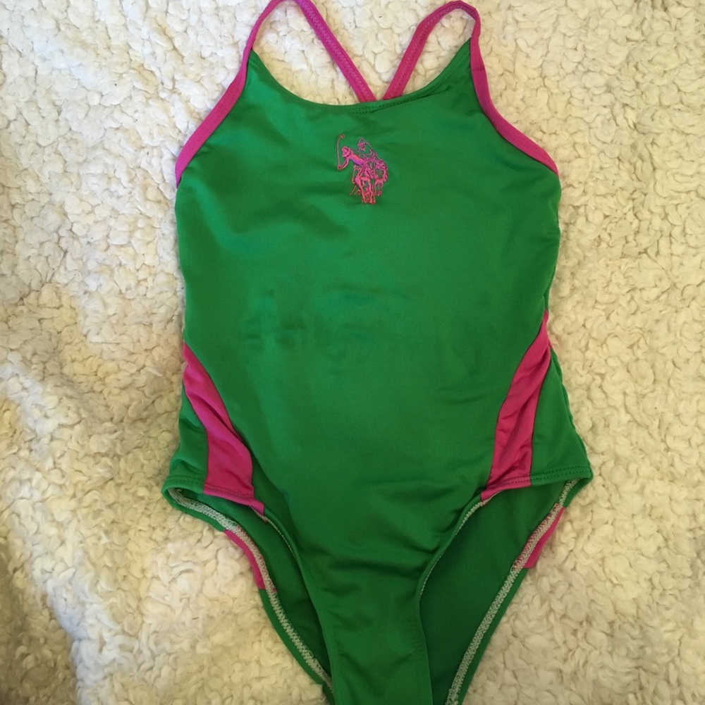 🌲Polo Green And Pink Toddler Swimsuit Size 4
